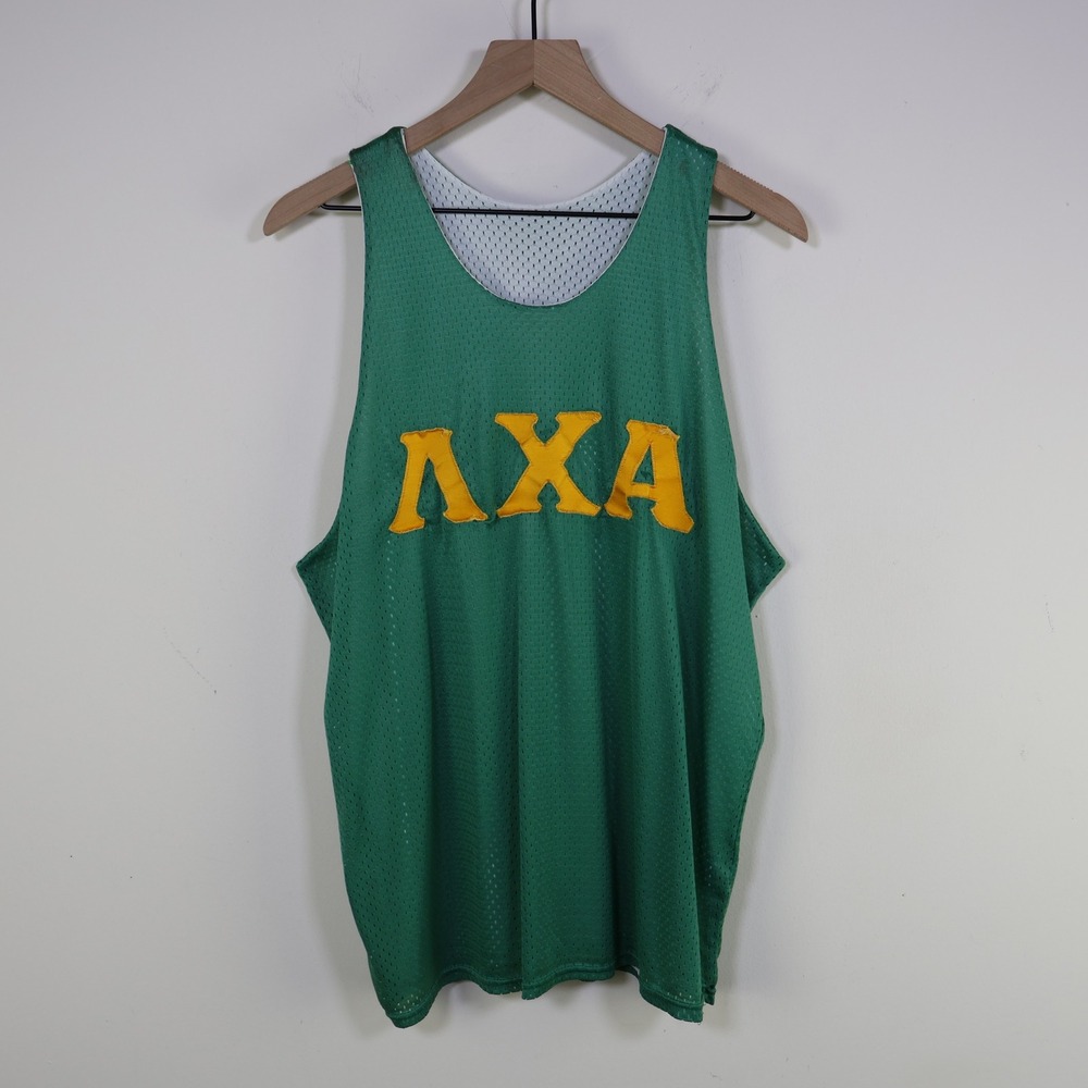 Vintage 90s Lambda Chi Alpha Mesh Basketball Jersey XL Fraternity Greek Green